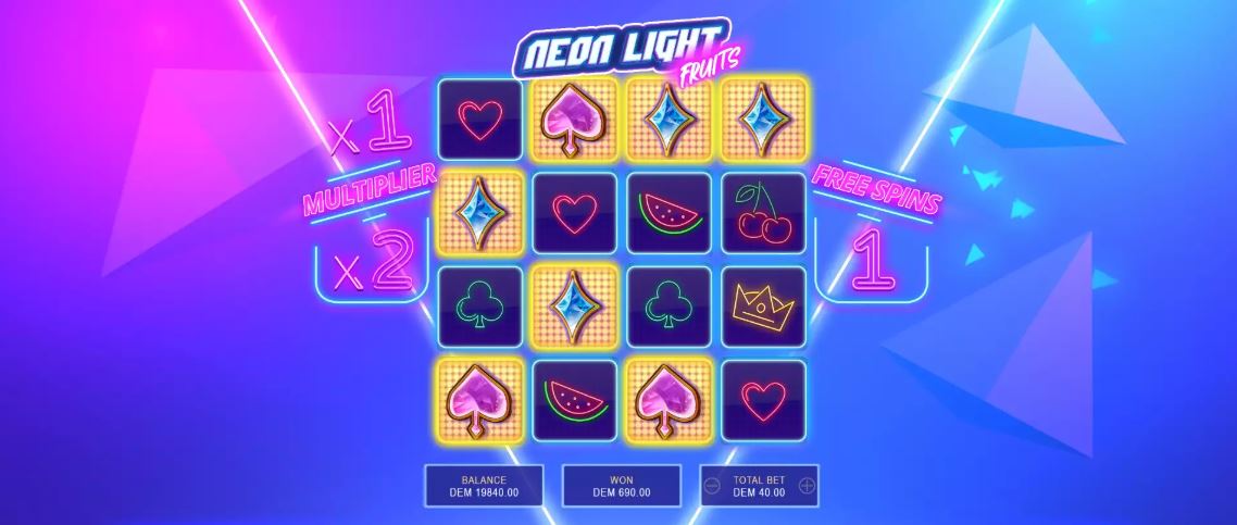 Spusťte free spiny s násobiči ve slotu Neon Light Fruits